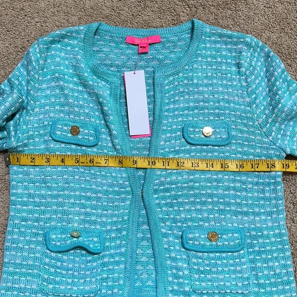 New! Lilly Pulitzer medium Kienna cardigan in blue/green metallic color. - Picture 13 of 14